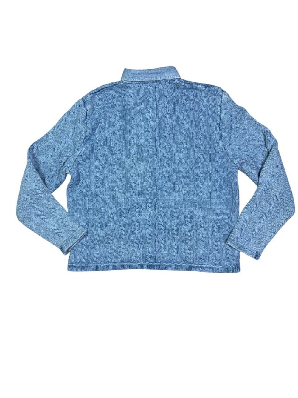 Blue Willi's Cable Knit Cotton Sweater Jacket Denim Snap Women's L Est - Picture 3 of 9